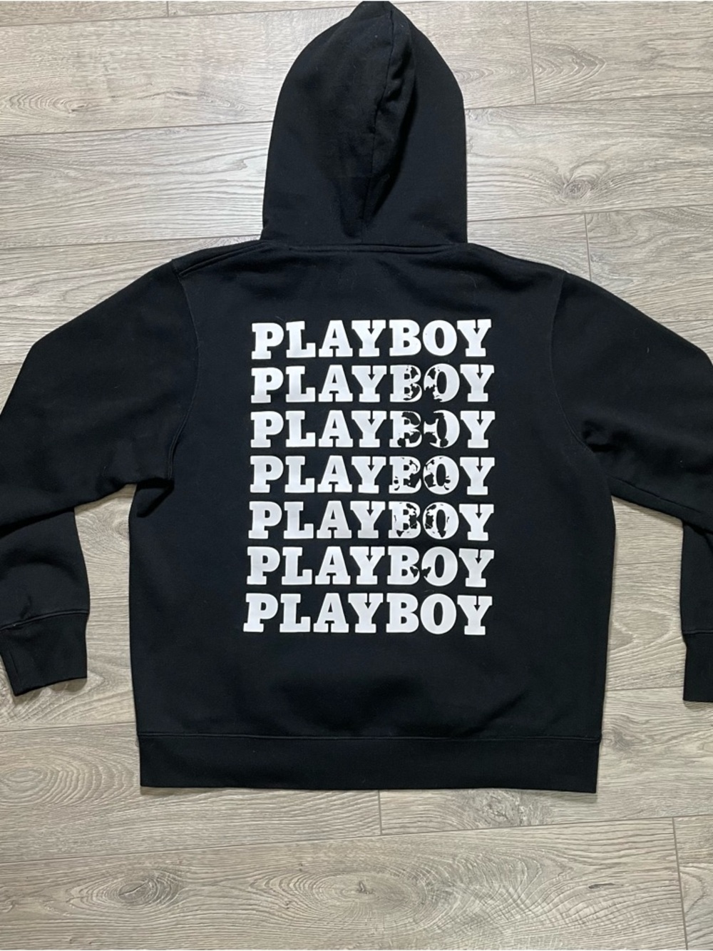 PLAYBOY Black Hoodie with White Repeat Logo Back Print